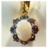 Stauer Sterling Silver Necklace with Opal and Tanzanite Pendant Stauer Sterling Silver Necklace with Opal and Tanzanite Pendant