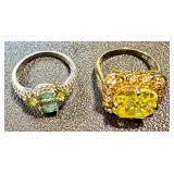 Sterling Green Zirconium Ring Size 9 and Fashion Ring Size 9.5 Sterling Green Zirconium Ring Size 9 and Fashion Ring Size 9.5