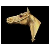 14k Gold Horse Head Brooch with Ruby Detail 14k Gold Horse Head Brooch with Ruby Detail