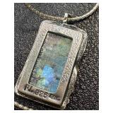 Sterling Silver Necklace with Roman Glass Pendant, 17.5" Chain Sterling Silver Necklace with Roman Glass Pendant, 17.5" Chain