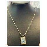 Sterling Silver Necklace with Roman Glass Pendant, 17.5" Chain Sterling Silver Necklace with Roman Glass Pendant, 17.5" Chain