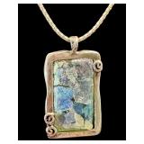 Sterling Silver Necklace with Roman Glass Pendant, 17.5" Chain Sterling Silver Necklace with Roman Glass Pendant, 17.5" Chain
