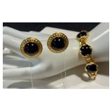 Matching Gold-Tone Bracelet and Earrings Set with Black Accents Matching Gold-Tone Bracelet and Earrings Set with Black Accents