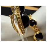 Matching Gold-Tone Bracelet and Earrings Set with Black Accents Matching Gold-Tone Bracelet and Earrings Set with Black Accents