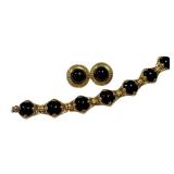 Matching Gold-Tone Bracelet and Earrings Set with Black Accents Matching Gold-Tone Bracelet and Earrings Set with Black Accents