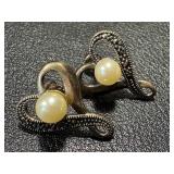 Sterling Silver Earrings with Marcasite and Faux Pearls Sterling Silver Earrings with Marcasite and Faux Pearls