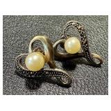 Sterling Silver Earrings with Marcasite and Faux Pearls Sterling Silver Earrings with Marcasite and Faux Pearls