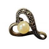 Sterling Silver Earrings with Marcasite and Faux Pearls Sterling Silver Earrings with Marcasite and Faux Pearls