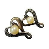 Sterling Silver Earrings with Marcasite and Faux Pearls Sterling Silver Earrings with Marcasite and Faux Pearls