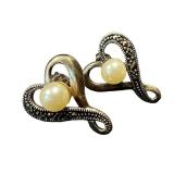 Sterling Silver Earrings with Marcasite and Faux Pearls Sterling Silver Earrings with Marcasite and Faux Pearls