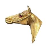 14k Gold Horse Head Brooch with Ruby Detail 14k Gold Horse Head Brooch with Ruby Detail