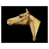 14k Gold Horse Head Brooch with Ruby Detail 14k Gold Horse Head Brooch with Ruby Detail