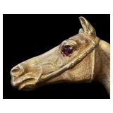14k Gold Horse Head Brooch with Ruby Detail 14k Gold Horse Head Brooch with Ruby Detail