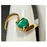18k Gold Ring with Oval Emerald, Size 7.25 18k Gold Ring with Oval Emerald, Size 7.25