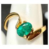 18k Gold Ring with Oval Emerald, Size 7.25 18k Gold Ring with Oval Emerald, Size 7.25
