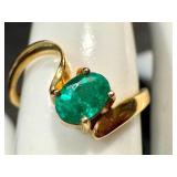 18k Gold Ring with Oval Emerald, Size 7.25 18k Gold Ring with Oval Emerald, Size 7.25