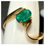 18k Gold Ring with Oval Emerald, Size 7.25 18k Gold Ring with Oval Emerald, Size 7.25