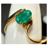 18k Gold Ring with Oval Emerald, Size 7.25 18k Gold Ring with Oval Emerald, Size 7.25