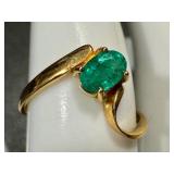 18k Gold Ring with Oval Emerald, Size 7.25 18k Gold Ring with Oval Emerald, Size 7.25