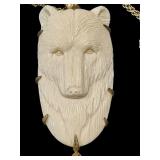 Sterling Silver Necklace with Carved Bear Figurine and Malachite Pendant Sterling Silver Necklace with Carved Bear Figurine and Malachite Pendant