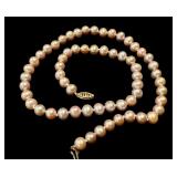 18" Long Pink Pearl Necklace with 14k Gold Clasp 18" Long Pink Pearl Necklace with 14k Gold Clasp