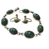 Vintage KREMENTZ Bracelet and Matching Earrings Set with Green Stones Vintage KREMENTZ Bracelet and Matching Earrings Set with Green Stones