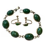Vintage KREMENTZ Bracelet and Matching Earrings Set with Green Stones Vintage KREMENTZ Bracelet and Matching Earrings Set with Green Stones