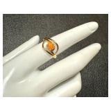 14k Gold Ring with Coral Stone, Size 7 14k Gold Ring with Coral Stone, Size 7