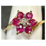 14k Gold Ruby Flower Ring, Size 6.25 14k Gold Ruby Flower Ring, Size 6.25