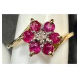 14k Gold Ruby Flower Ring, Size 6.25 14k Gold Ruby Flower Ring, Size 6.25