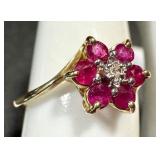 14k Gold Ruby Flower Ring, Size 6.25 14k Gold Ruby Flower Ring, Size 6.25