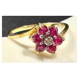 14k Gold Ruby Flower Ring, Size 6.25 14k Gold Ruby Flower Ring, Size 6.25