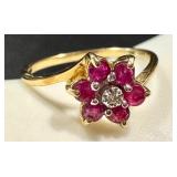 14k Gold Ruby Flower Ring, Size 6.25 14k Gold Ruby Flower Ring, Size 6.25
