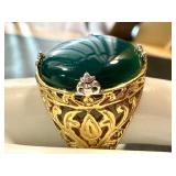 Vintage Size 8 Sterling Silver, 18k Gold, and Bronze Ring with Green Chalcedony Stone Vintage Size 8 Sterling Silver, 18k Gold, and Bronze Ring with Green Chalcedony Stone