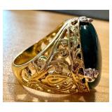 Vintage Size 8 Sterling Silver, 18k Gold, and Bronze Ring with Green Chalcedony Stone Vintage Size 8 Sterling Silver, 18k Gold, and Bronze Ring with Green Chalcedony Stone