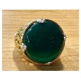 Vintage Size 8 Sterling Silver, 18k Gold, and Bronze Ring with Green Chalcedony Stone Vintage Size 8 Sterling Silver, 18k Gold, and Bronze Ring with Green Chalcedony Stone