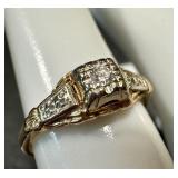 Vintage 14k Gold Engagement Ring with Diamond Accents, Size 5 Vintage 14k Gold Engagement Ring with Diamond Accents, Size 5