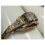 Vintage 14k Gold Engagement Ring with Diamond Accents, Size 5 Vintage 14k Gold Engagement Ring with Diamond Accents, Size 5
