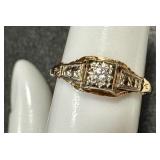 Vintage 14k Gold Engagement Ring with Diamond Accents, Size 5 Vintage 14k Gold Engagement Ring with Diamond Accents, Size 5