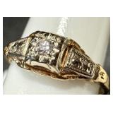 Vintage 14k Gold Engagement Ring with Diamond Accents, Size 5 Vintage 14k Gold Engagement Ring with Diamond Accents, Size 5