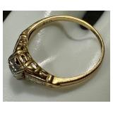 Vintage 14k Gold Engagement Ring with Diamond Accents, Size 5 Vintage 14k Gold Engagement Ring with Diamond Accents, Size 5