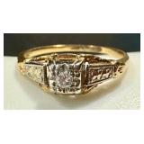 Vintage 14k Gold Engagement Ring with Diamond Accents, Size 5 Vintage 14k Gold Engagement Ring with Diamond Accents, Size 5