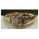 Vintage 14k Gold Engagement Ring with Diamond Accents, Size 5 Vintage 14k Gold Engagement Ring with Diamond Accents, Size 5