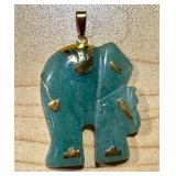 Green Chalcedony Elephant Pendant with Gold Accents Green Chalcedony Elephant Pendant with Gold Accents