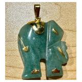 Green Chalcedony Elephant Pendant with Gold Accents Green Chalcedony Elephant Pendant with Gold Accents
