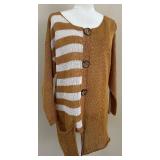 Funky M Square 100% Linen Button Cardigan with Stripes - One Size Fits Most Funky M Square 100% Linen Button Cardigan with Stripes - One Size Fits Most