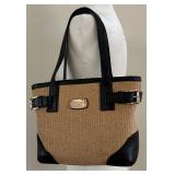 Michael Kors Woven Straw Tote Bag with Black Leather Trim Michael Kors Woven Straw Tote Bag with Black Leather Trim