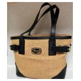 Michael Kors Woven Straw Tote Bag with Black Leather Trim Michael Kors Woven Straw Tote Bag with Black Leather Trim