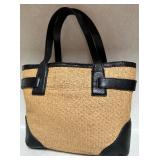 Michael Kors Woven Straw Tote Bag with Black Leather Trim Michael Kors Woven Straw Tote Bag with Black Leather Trim