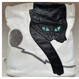 Adorable Jonathan Lee Signed White Leather Shoulder Bag with Black Cat and Yarn Applique Adorable Jonathan Lee Signed White Leather Shoulder Bag with Black Cat and Yarn Applique